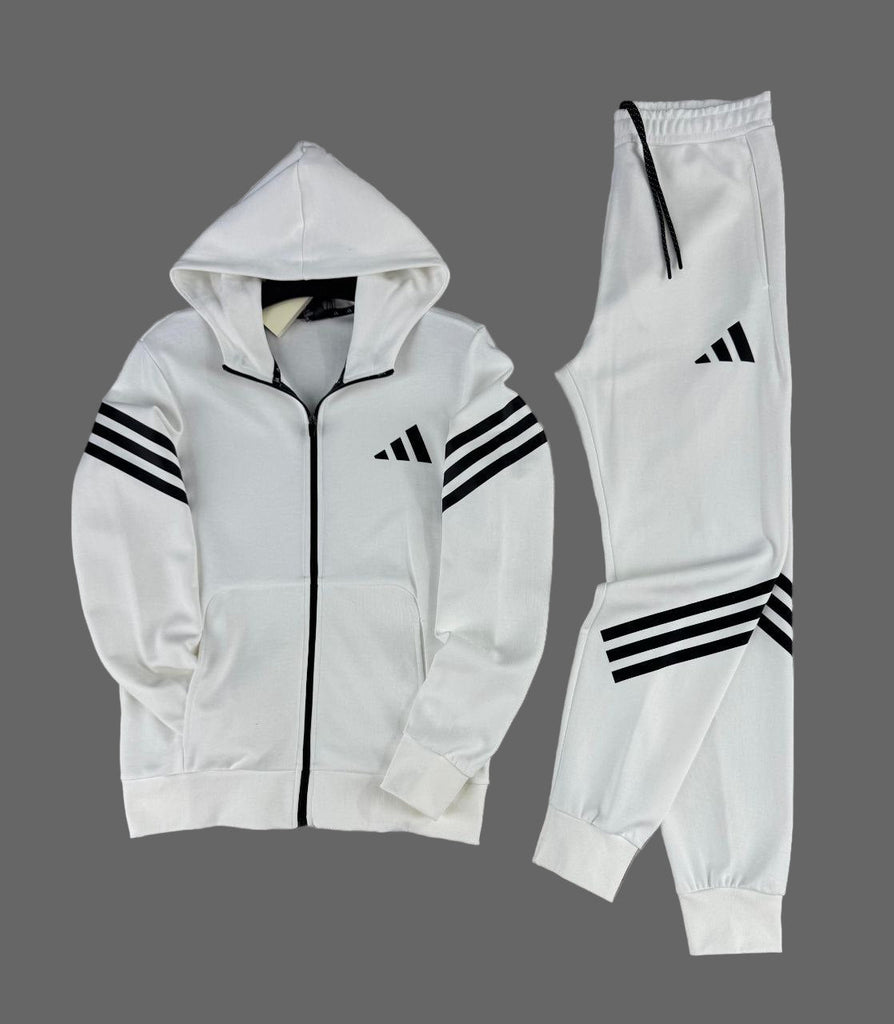 Pánska Adidas tepláková súprava, biela, s čiernymi pruhmi a čiernym logom
