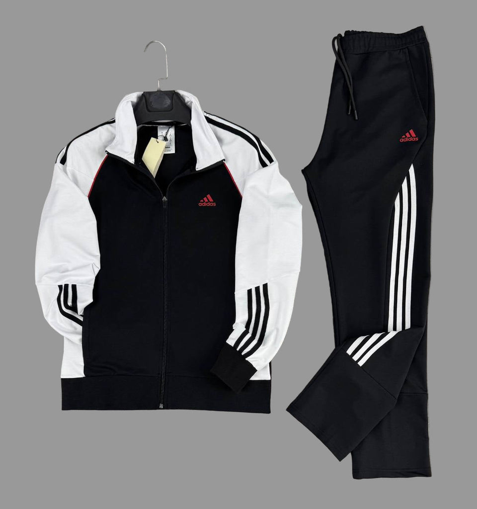 Muži športový kombinezon Adidas, biel a čierny, z červeným logom