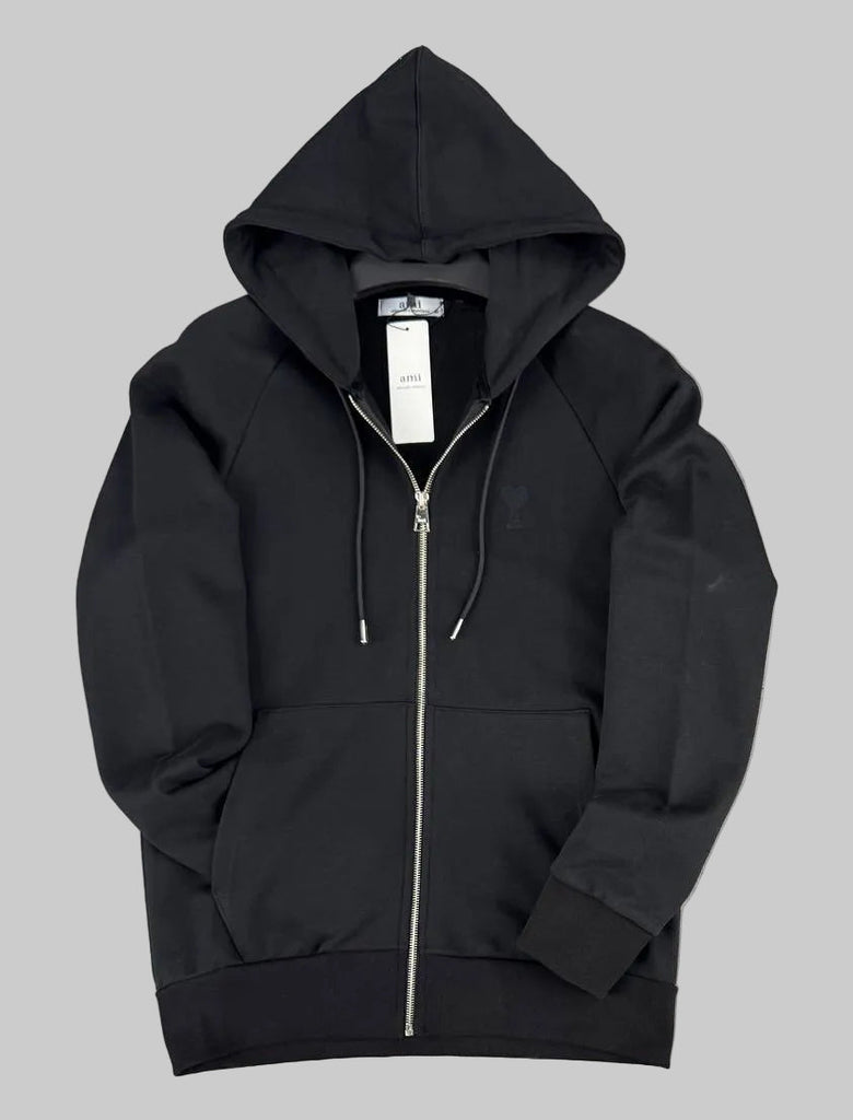 Muži mikina s kapucňou AMI so zipsom, čierny