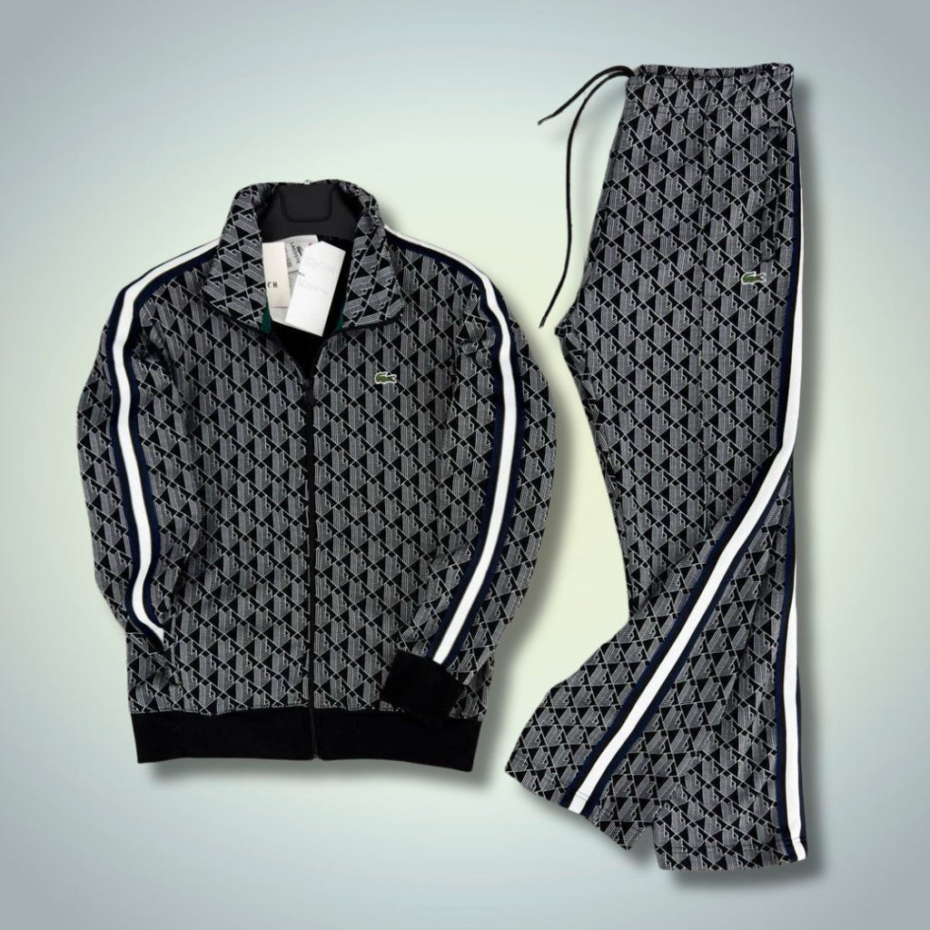 Lacoste pánska tepláková súprava, Jacquard Monogram, čierna - biela. Vynikajúca kvalita