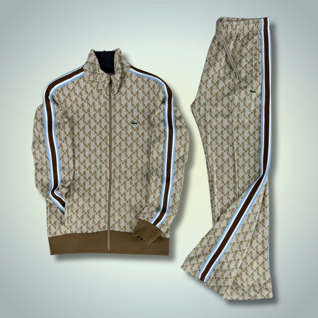Lacoste pánska tepláková súprava, Jacquard Monogram, hnedá - béžová. Vynikajúca kvalita