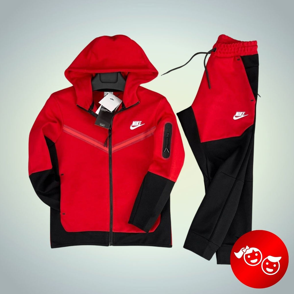 Nike Tech Fleece detská tepláková súprava, červená a čierna. Vynikajúca kvalita