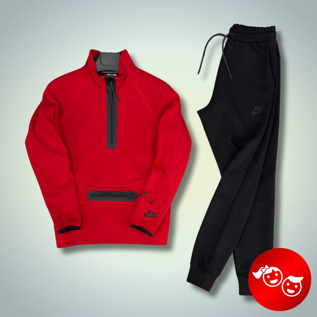 Nike Tech Fleece detská tepláková súprava, červená - čierna. Model 2024. Vynikajúca kvalita