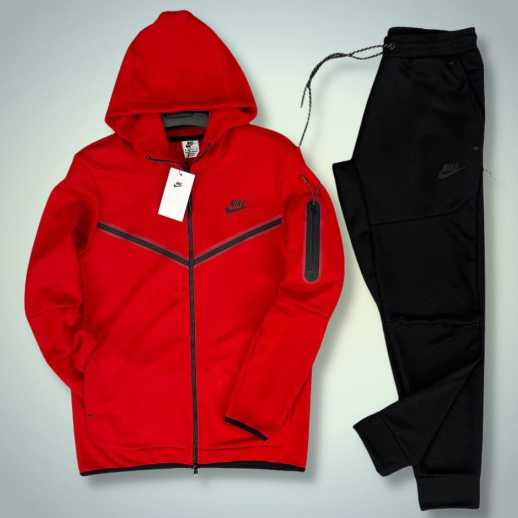 Nike Tech Fleece pánska tepláková súprava, červená a čierna. Vynikajúca kvalita
