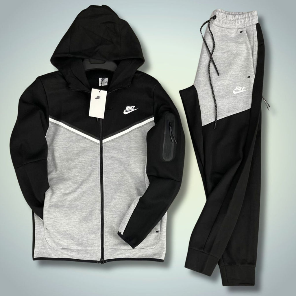 Nike Tech Fleece pánska tepláková súprava, čierna a svetlo sivá. Vynikajúca kvalita