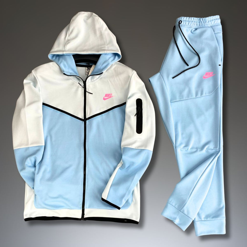 Nike Tech Fleece pánska tepláková súprava, biela a svetlomodrá. Vynikajúca kvalita