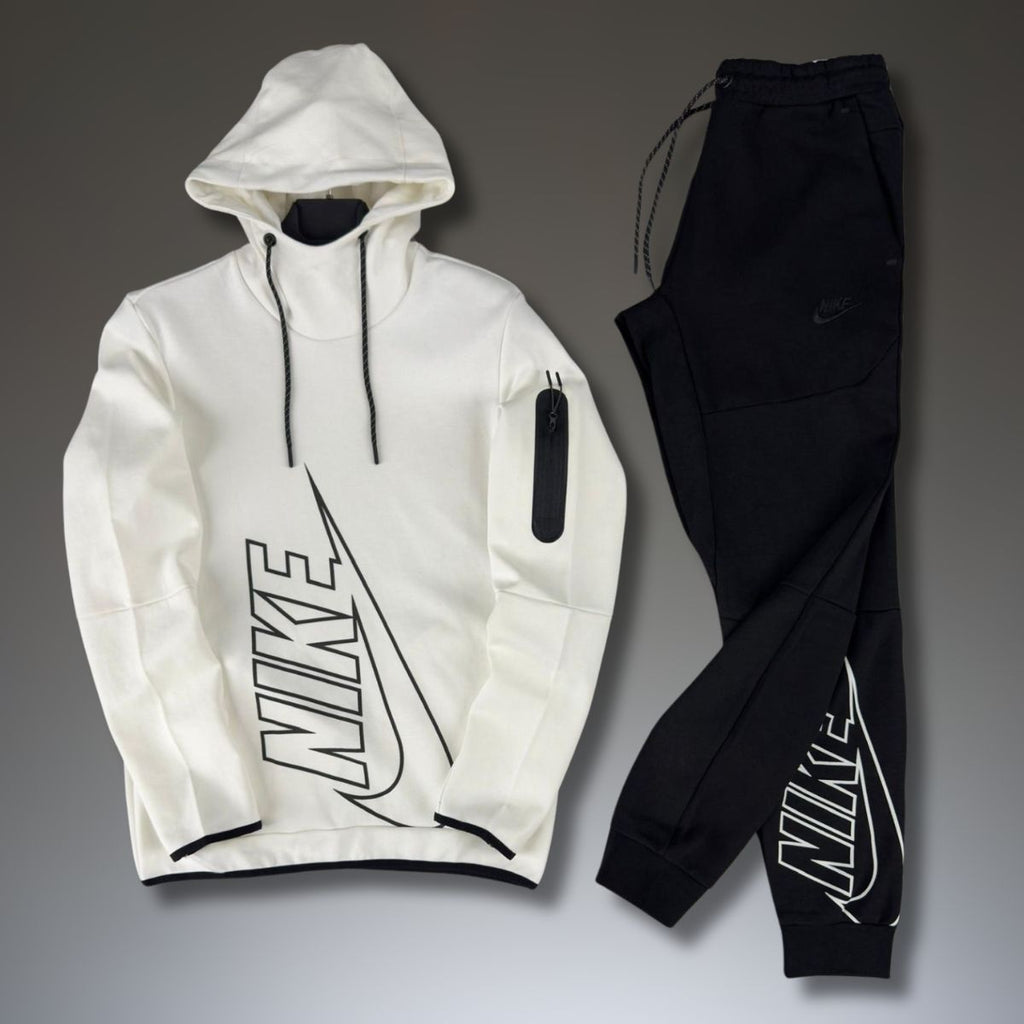 Nike Tech Fleece pánska tepláková súprava, bez zipsu, biela - čierna. Vynikajúca kvalita