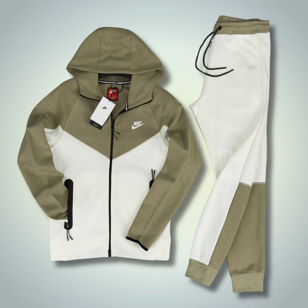 Nike Tech Fleece pánska tepláková súprava, olivovo zelená a biela. Model 2023. Vynikajúca kvalita