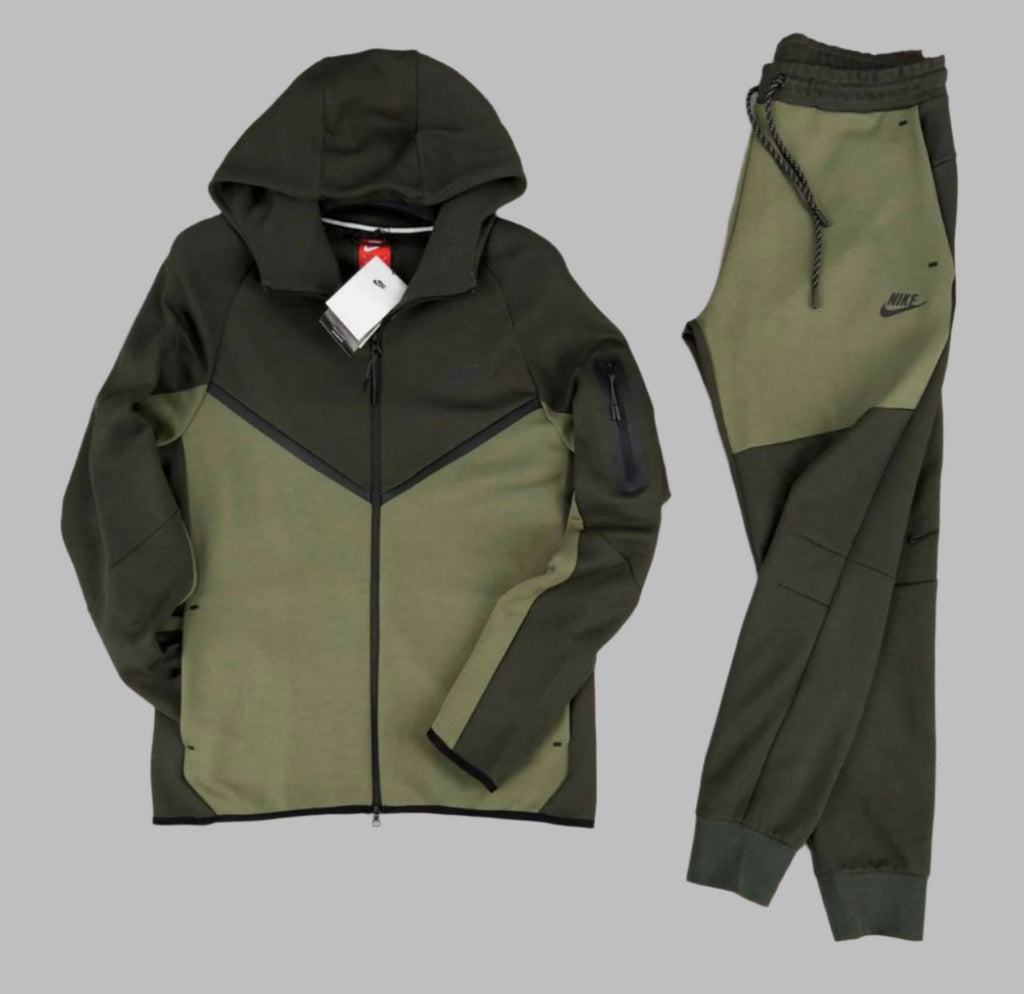Muži športový súprava Nike Tech Fleece, tmavo zelená z olivno zeleno. Model 2024. Vynikajúca kvalita