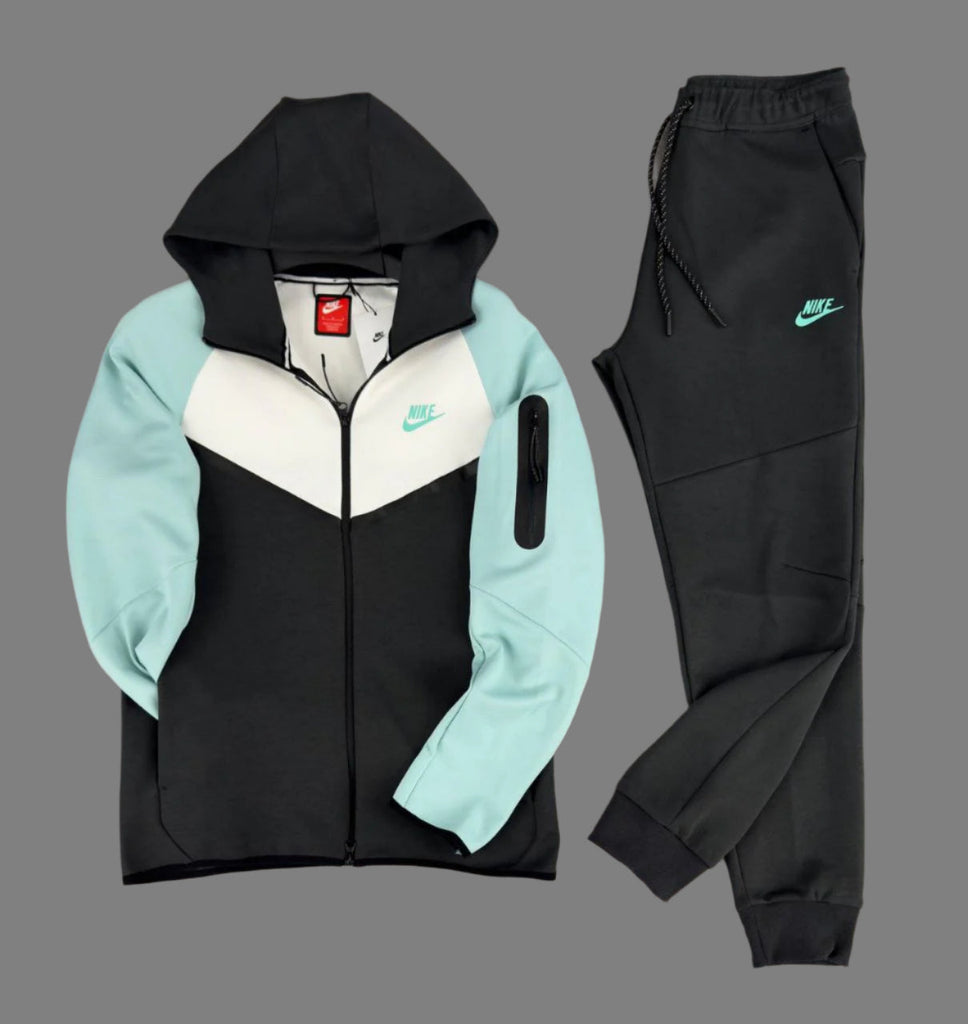 Muži športový súprava Nike Tech Fleece, grafitová, biela a svetlo mint farba. Model 2024. Vynikajúca kvalita