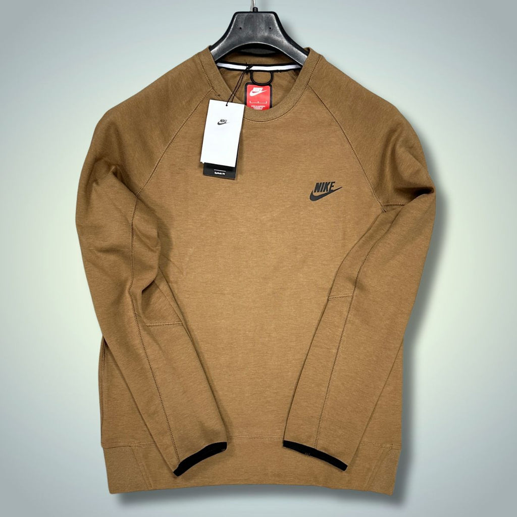 Nike Tech Fleece pulóver, "Men's crew", hnedá. Vynikajúca kvalita