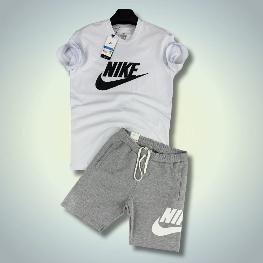 Nike pánska súprava s krátkymi nohavicami, biele - klasika sivá. Factory outlet