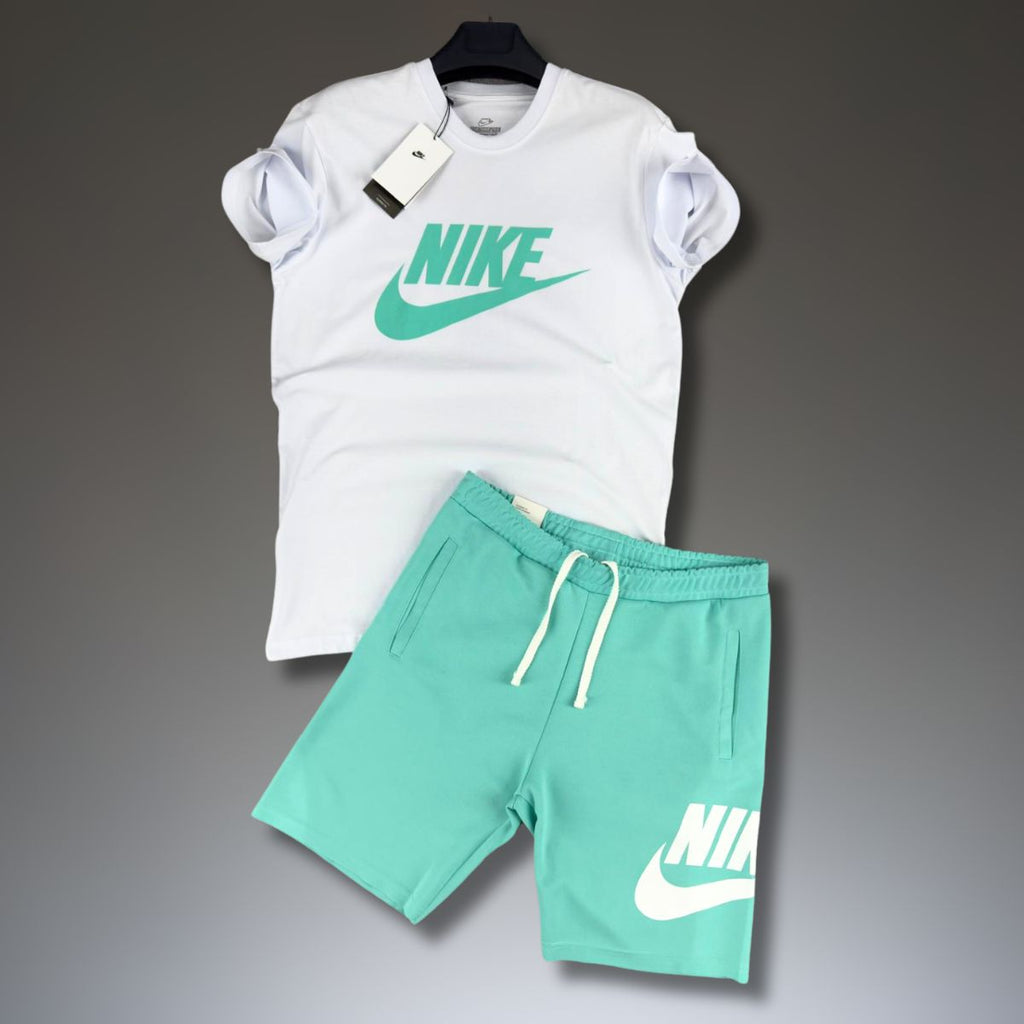 Nike pánska súprava s krátkymi nohavicami, biele - tyrkysové. Factory outlet