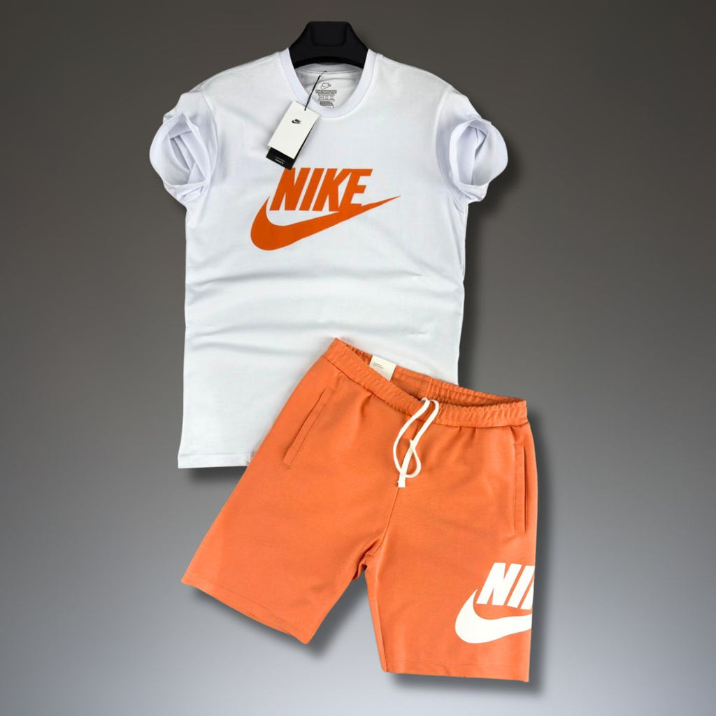 Nike pánska súprava s krátkymi nohavicami, biele - oranžové. Factory outlet