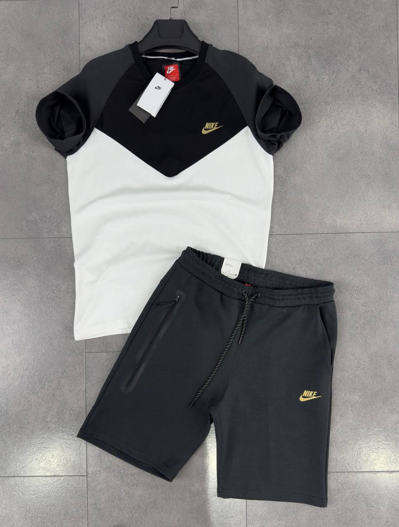 Pánska súprava Nike Tech Fleece, biela, čierna a grafitová tričko  a krátke grafitové nohavice. Prémiová kvalita.