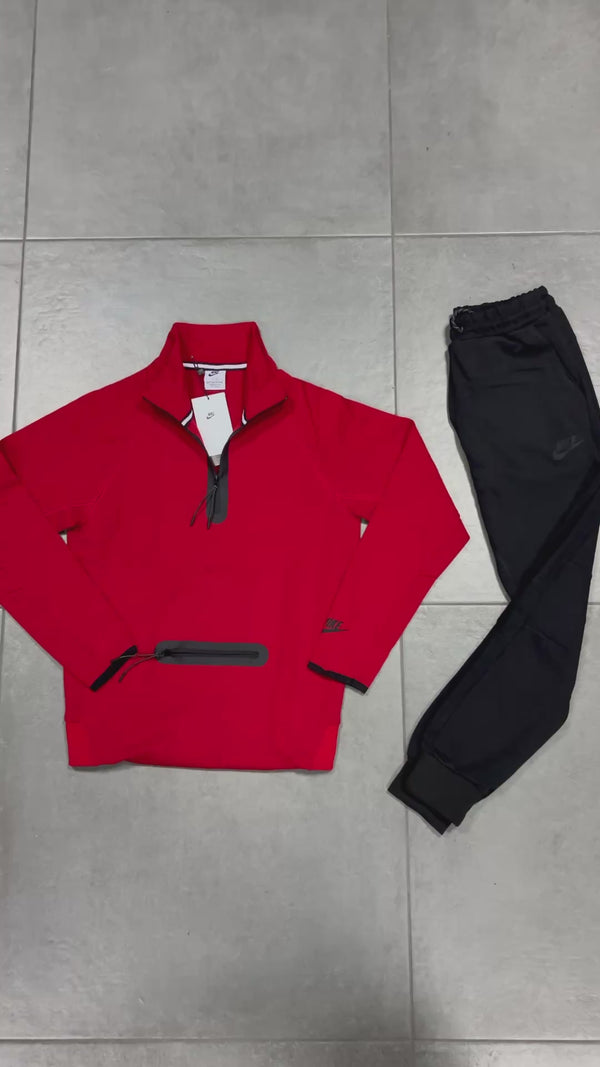 Nike Tech Fleece detská tepláková súprava, červená - čierna. Model 2024. Vynikajúca kvalita