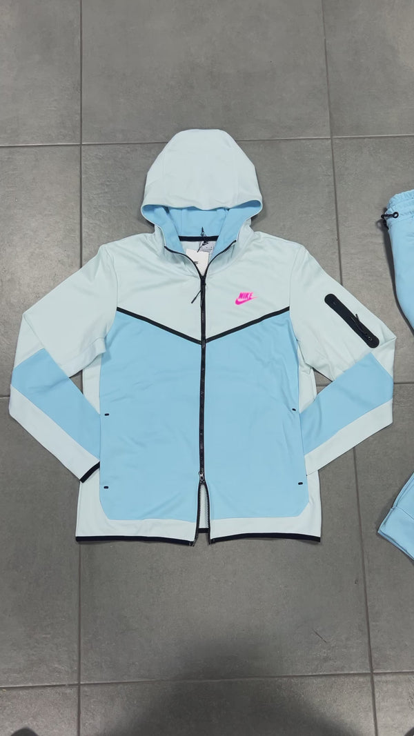 Nike Tech Fleece pánska tepláková súprava, biela a svetlomodrá. Vynikajúca kvalita