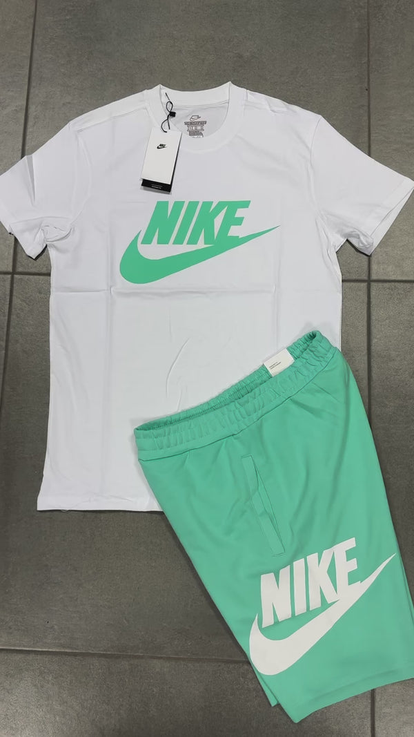 Nike pánska súprava s krátkymi nohavicami, biele - tyrkysové. Factory outlet