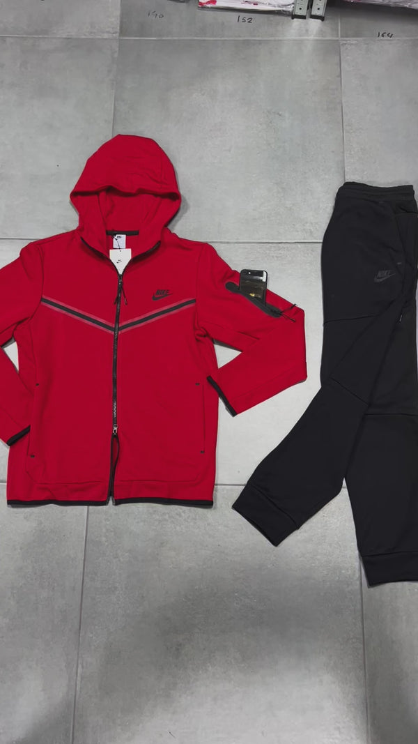 Nike Tech Fleece pánska tepláková súprava, červená a čierna. Vynikajúca kvalita