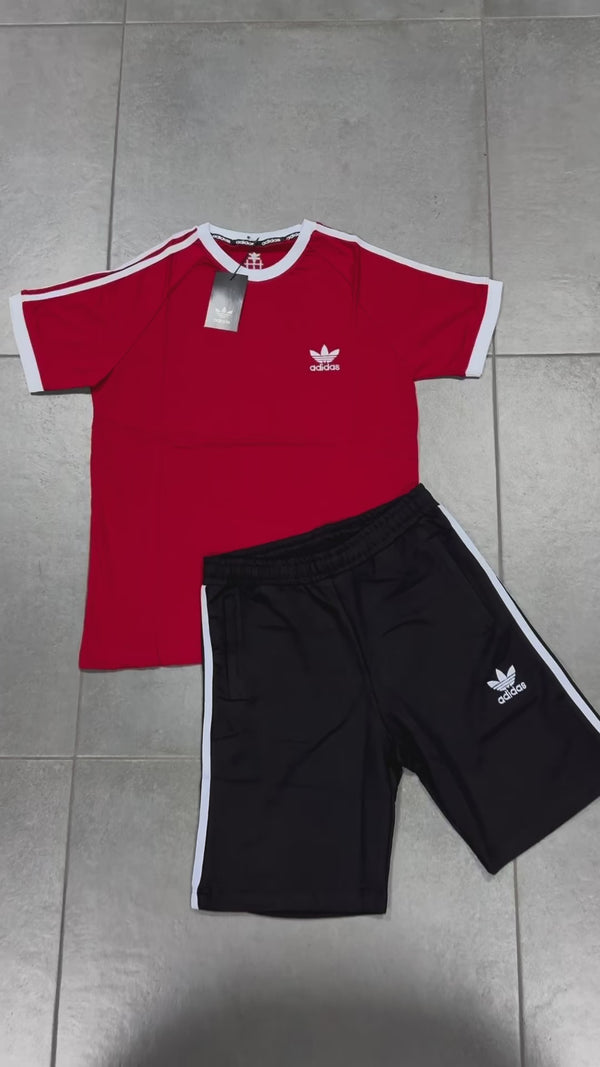 Adidas pánska súprava s krátkymi nohavicami, červená - čierna. Vynikajúca kvalita