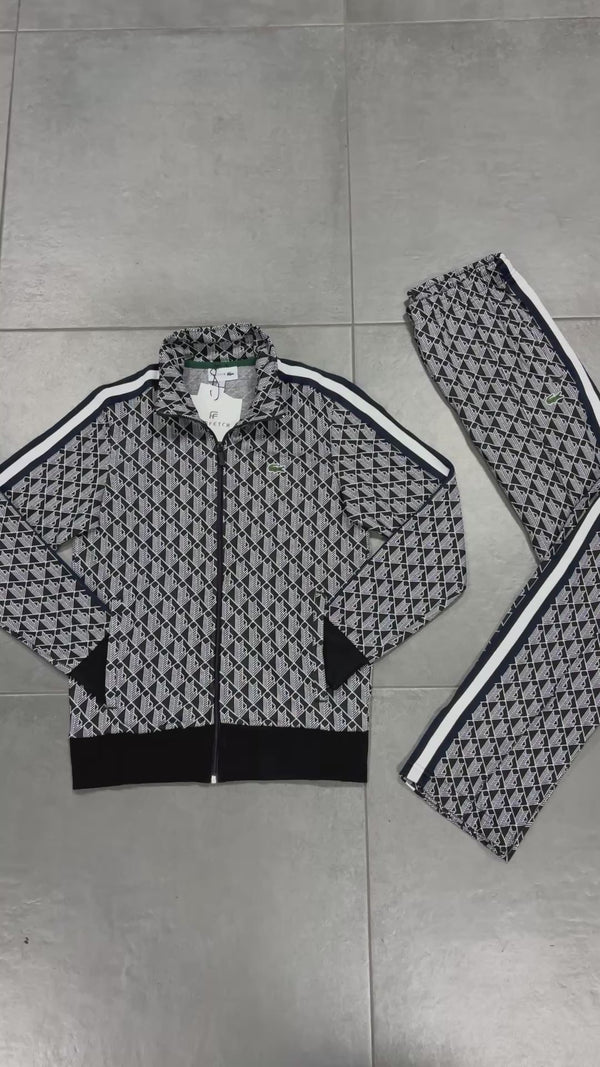 Lacoste pánska tepláková súprava, Jacquard Monogram, čierna - biela. Vynikajúca kvalita