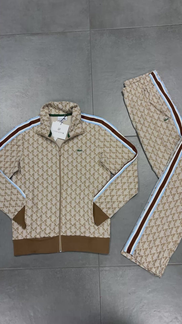 Lacoste pánska tepláková súprava, Jacquard Monogram, hnedá - béžová. Vynikajúca kvalita