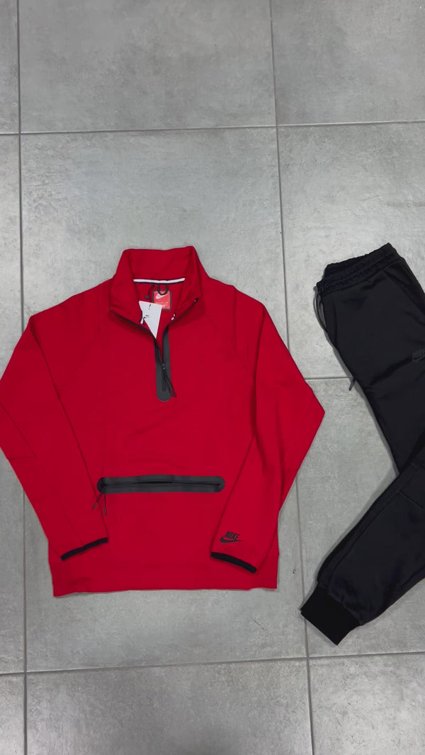 Nike Tech Fleece pánska tepláková súprava, predné vrecko, červená - čierna. Model 2024. Vynikajúca kvalita