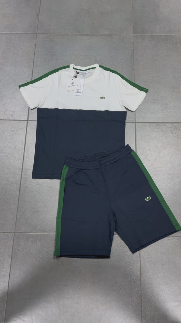 Lacoste pánska súprava s krátkymi nohavicami, biela - tmavomodrá - zelená. Vynikajúca kvalita
