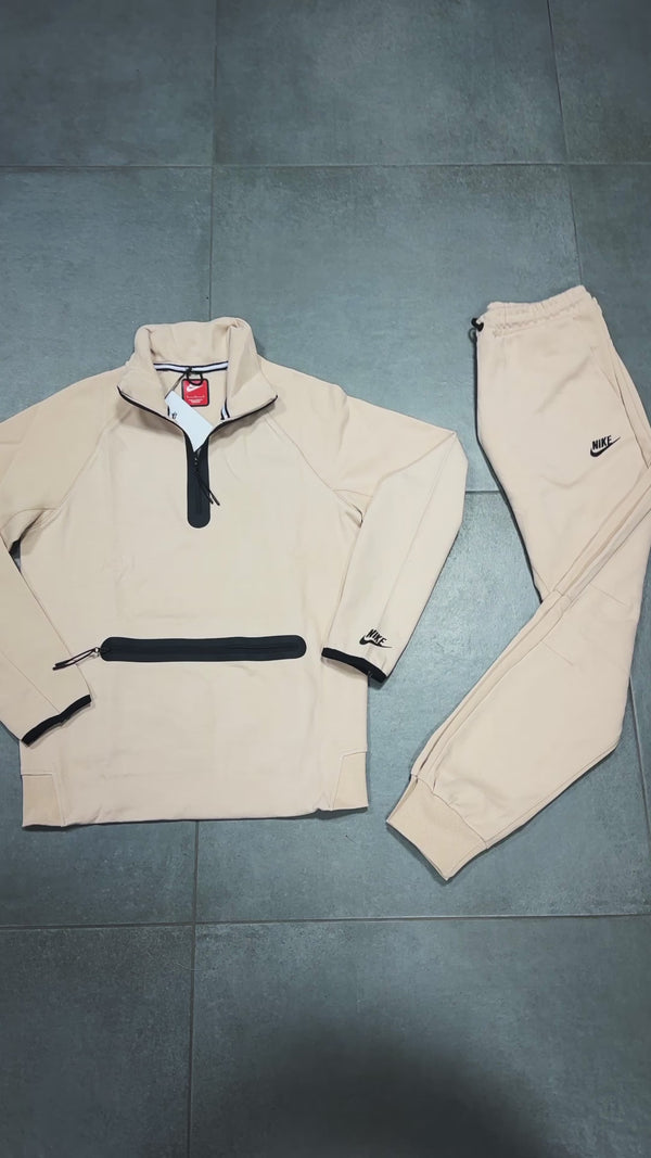 Nike Tech Fleece pánska tepláková súprava, predné vrecko, béžová. Model 2024. Vynikajúca kvalita